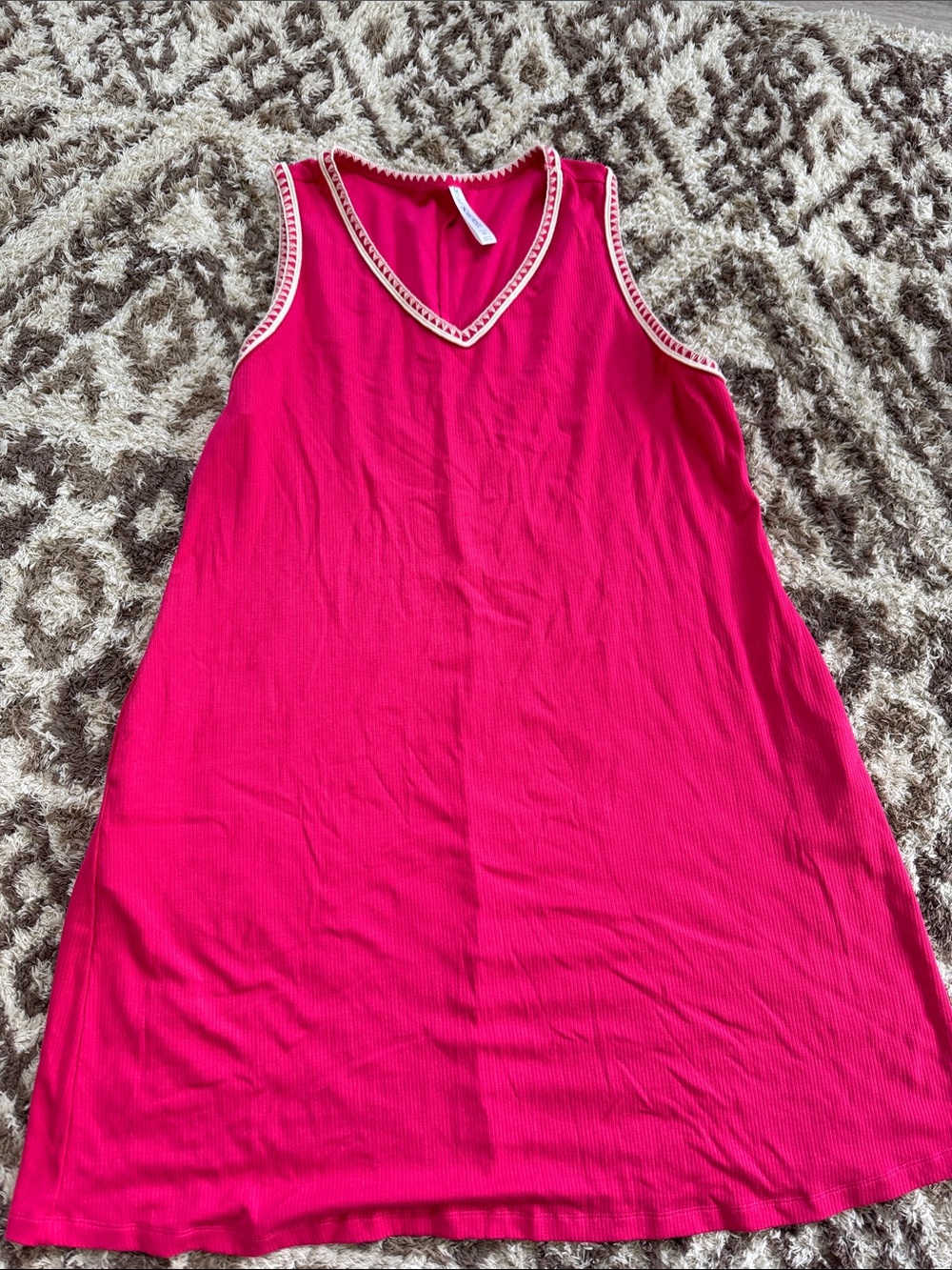 Scarlett Hot Pink Sleeveless V-Neck Dress with Contrast Trim